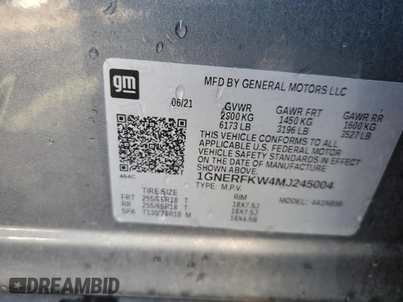 2021 Chevrolet Traverse LS with VIN 1GNERFKW4MJ245004, listed as a Copart auction lot 88063325 with 95,832 mi miles and Salvage title. Bid and sale history available at DreamBid. Image 13.
