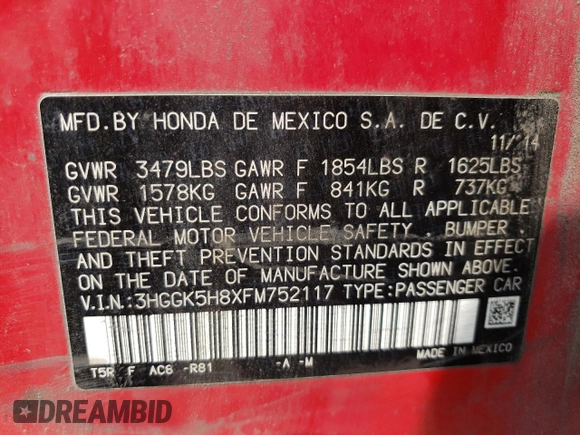 2015 Honda Fit EX-L with VIN 3HGGK5H8XFM752117, listed as a Copart auction lot 64971374 with 94,209 mi miles and Non Repairable. Bid and sale history available at carsss.com. Image 13.
