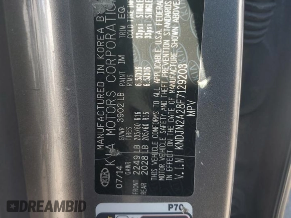 2015 Kia Soul with VIN KNDJN2A28F7129203, listed as a Copart auction lot 56022575 with 173,531 mi miles and Clean Title. Bid and sale history available at DreamBid. Image 12.