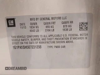 2014 Chevrolet Cruze LS with VIN 1G1PA5SH5E7231298, listed as a IAAI auction lot 42159916 with 179,921 mi miles and . Bid and sale history available at carsss.com. Image 9.