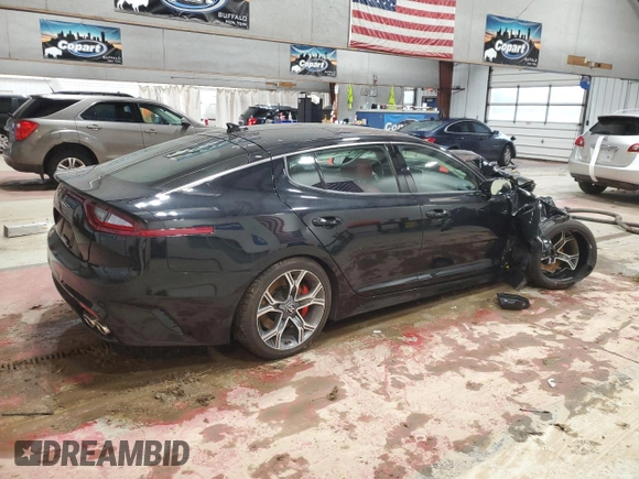 2018 Kia Stinger GT2 with VIN KNAE55LC3J6015694, listed as a Copart auction lot 51275075 with 43,999 mi miles and Salvage Title. Bid and sale history available at carsss.com. Image 3.