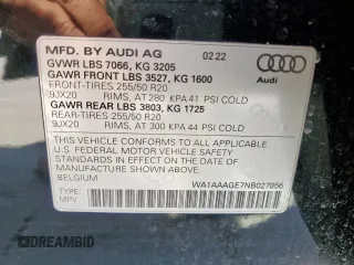 2022 Audi e-tron Premium with VIN WA1AAAGE7NB027856, listed as a Copart auction lot 49494955 with 53,947 mi miles and Salvage Title. Bid and sale history available at DreamBid. Image 16.