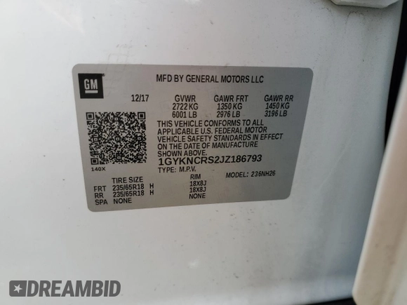 2018 Cadillac XT5 Luxury FWD with VIN 1GYKNCRS2JZ186793, listed as a Copart auction lot 57995925 with 81,294 mi miles and Clean title. Bid and sale history available at DreamBid. Image 13.