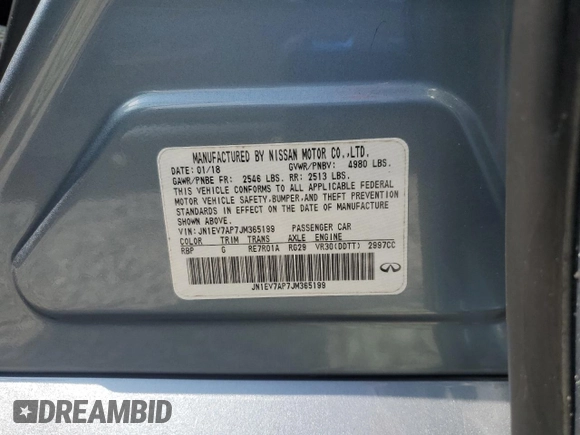2018 Infiniti Q50 Luxe с VIN JN1EV7AP7JM365199, выставлен на аукционе Copart как лот 57637045 с пробегом 73 312 миль миль и Списание • Salvage title. История ставок и продаж доступна на DreamBid. Изображение 12.