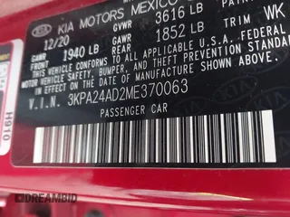 2021 Kia Rio LX with VIN 3KPA24AD2ME370063, listed as a IAAI auction lot 41696461 with 63,628 mi miles. Bid and sale history available at carsss.com. Image 9.