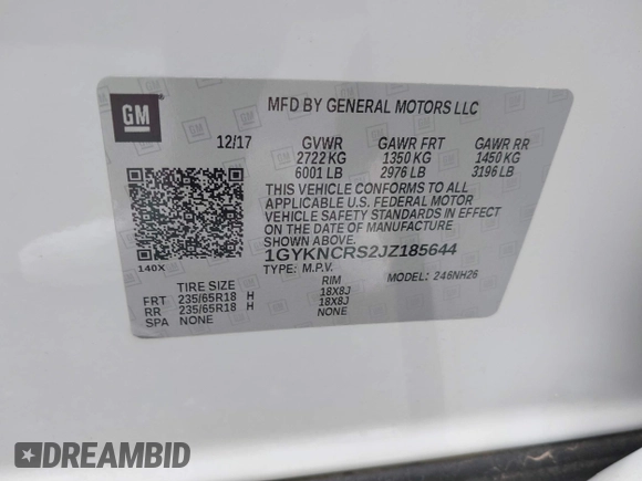 2018 Cadillac XT5 Luxury FWD with VIN 1GYKNCRS2JZ185644, listed as a IAAI auction lot 41912079 with 82,728 mi miles and . Bid and sale history available at carsss.com. Image 9.