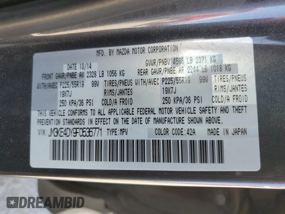 2015 Mazda CX-5 Grand Touring with VIN JM3KE4DY9F0536771, listed as a Copart auction lot 51801775 with 88,529 mi miles and Salvage Title. Bid and sale history available at DreamBid. Image 15.