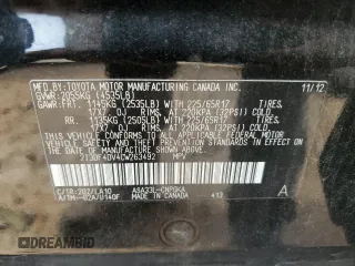 2012 Toyota RAV4 Limited with VIN 2T3DF4DV4CW263492, listed as a Copart auction lot 58043125 with 222,812 mi miles and Salvage title. Bid and sale history available at DreamBid. Image 13.