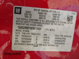2014 GMC Yukon XL Denali with VIN 1GKS2MEF0ER219409, listed as a IAAI auction lot 41652010 with 184,171 mi miles. Bid and sale history available at carsss.com. Image 9.