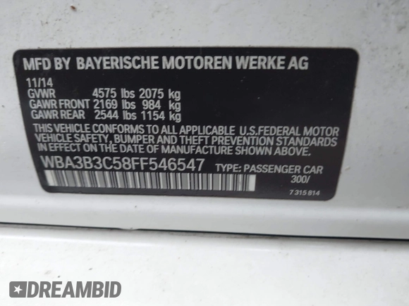 2015 BMW 3 Series 328i xDrive z VIN WBA3B3C58FF546547, wystawiony jako IAAI lot #42110427 z przebiegiem 90 872 mil mil oraz . Historia ofert i sprzedaży dostępna na DreamBid. Obrazek 9.