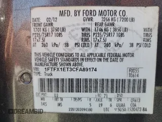 2012 Ford F-150 XL with VIN 1FTFX1ET3CFA89174, listed as a Copart auction lot 63709535 with 111,716 mi miles and Clean title. Bid and sale history available at DreamBid. Image 12.