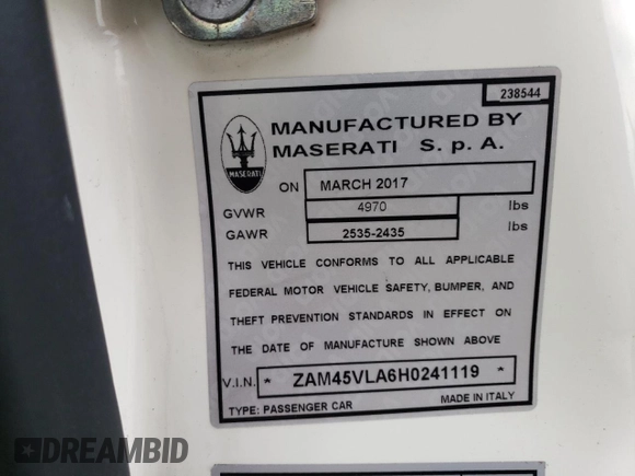 2017 Maserati GranTurismo Sport с VIN ZAM45VLA6H0241119, выставлен на аукционе Copart как лот 42140684 с пробегом 31 338 миль миль и . История ставок и продаж доступна на DreamBid. Изображение 14.