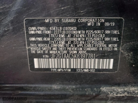 2019 Subaru Crosstrek with VIN JF2GTAAC5K8397781, listed as a Copart auction lot 46001615 with 85,217 mi miles and Salvage Title. Bid and sale history available at carsss.com. Image 13.