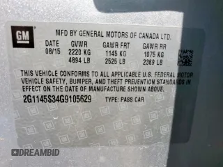 2016 Chevrolet Impala LTZ с VIN 2G1145S34G9105629, выставлен на аукционе Copart как лот 57176945 с пробегом 111 759 миль миль и Списание • Salvage title. История ставок и продаж доступна на DreamBid. Изображение 12.