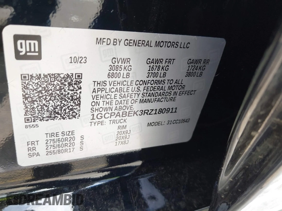 2024 Chevrolet Silverado 1500 Custom with VIN 1GCPABEK3RZ180911, listed as a IAAI auction lot 41637507 with 20,757 mi miles and . Bid and sale history available at DreamBid. Image 9.