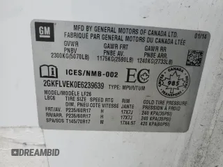 2014 GMC Terrain SLE with VIN 2GKFLVEK0E6239639, listed as a Copart auction lot 43890945 with 148,736 mi miles and Clean Title. Bid and sale history available at carsss.com. Image 14.