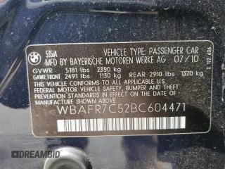 2011 BMW 5 Series 535i z VIN WBAFR7C52BC604471, wystawiony jako Copart lot #57076375 z przebiegiem 119 104 mil mil oraz Szkody całkowita. Historia ofert i sprzedaży dostępna na DreamBid. Obrazek 12.