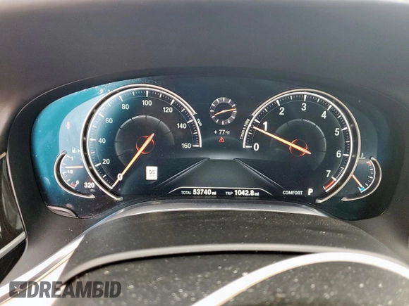 2018 BMW 7 Series 740i with VIN WBA7E2C50JG741970, listed as a Copart auction lot 56480695 with 53,740 mi miles and Salvage title. Bid and sale history available at DreamBid. Image 9.
