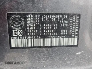 2020 Volkswagen Jetta SEL с VIN 3VWEB7BU5LM076109, выставлен на аукционе Copart как лот 86709454 с пробегом 71 497 миль миль и Списание • Salvage title. История ставок и продаж доступна на DreamBid. Изображение 12.