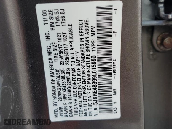 2009 Honda CR-V LX with VIN 5J6RE48399L015990, listed as a Copart auction lot 85328764 with 175,440 mi miles and Salvage Title. Bid and sale history available at carsss.com. Image 13.