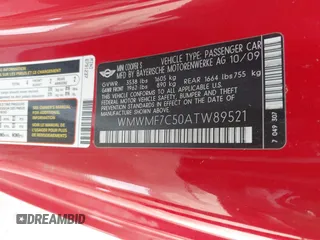 2010 MINI Hardtop S with VIN WMWMF7C50ATW89521, listed as a IAAI auction lot 42486159 with 158,137 mi miles and . Bid and sale history available at DreamBid. Image 9.