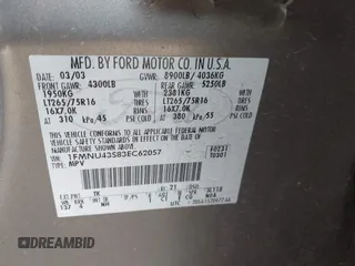 2003 Ford Excursion Limited с VIN 1FMNU43S83EC62057, выставлен на аукционе IAAI как лот 42392383 с пробегом 166 670 миль миль и . История ставок и продаж доступна на DreamBid. Изображение 9.