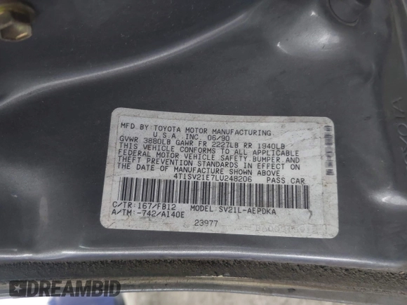 1990 Toyota Camry DLX z VIN 4T1SV21E7LU248206, wystawiony jako IAAI lot #41793635 z przebiegiem 83 550 mil mil oraz . Historia ofert i sprzedaży dostępna na DreamBid. Obrazek 9.