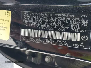 2006 Lexus ES 330 with VIN JTHBA30G565163001, listed as a IAAI auction lot 41981826 with 168,020 mi miles. Bid and sale history available at carsss.com. Image 9.