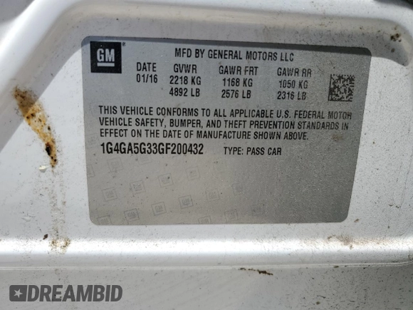 2016 Buick LaCrosse with VIN 1G4GA5G33GF200432, listed as a Copart auction lot 55570105 with 136,711 mi miles and Salvage title. Bid and sale history available at DreamBid. Image 12.