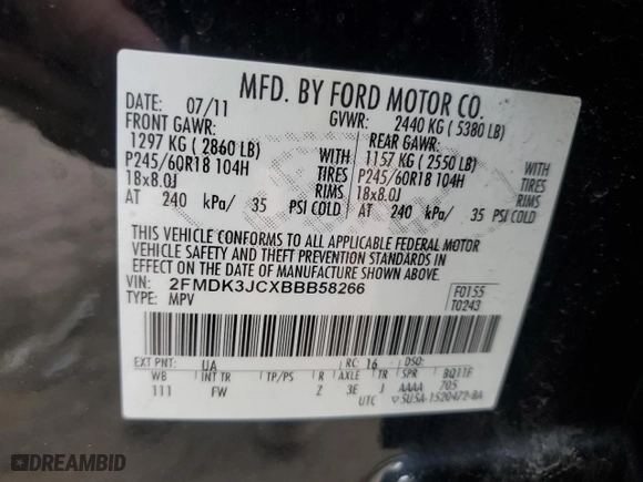 2011 Ford Edge SEL with VIN 2FMDK3JCXBBB58266, listed as a Copart auction lot 50925905 with 163,999 mi miles and Salvage Title. Bid and sale history available at carsss.com. Image 13.