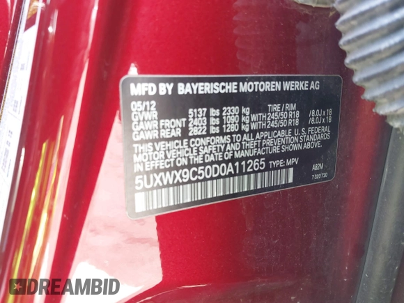 2013 BMW X3 xDrive28i with VIN 5UXWX9C50D0A11265, listed as a IAAI auction lot 41931507 with 69,853 mi miles and . Bid and sale history available at DreamBid. Image 9.