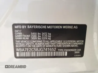 2018 BMW 7 Series 740i with VIN WBA7E2C58JG741652, listed as a Copart auction lot 57802073 with 79,441 mi miles. Bid and sale history available at carsss.com. Image 15.
