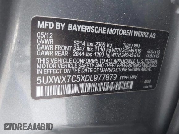 2013 BMW X3 xDrive35i with VIN 5UXWX7C5XDL977879, listed as a IAAI auction lot 41396936 with 107,727 mi miles and . Bid and sale history available at DreamBid. Image 9.