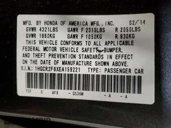2014 Honda Accord Sedan EX-L with VIN 1HGCR2F8XEA159221, listed as a Copart auction lot 53328885 with 137,212 mi miles and Salvage Title. Bid and sale history available at carsss.com. Image 12.
