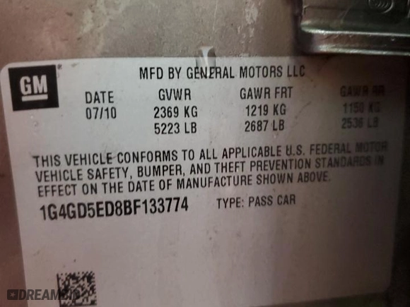 2011 Buick LaCrosse CXL with VIN 1G4GD5ED8BF133774, listed as a Copart auction lot 89159555 with 114,701 mi miles and Clean Title. Bid and sale history available at carsss.com. Image 12.