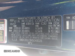 2017 Kia Niro FE with VIN KNDCB3LC8H5048326, listed as a IAAI auction lot 41045713 with 54,304 mi miles. Bid and sale history available at carsss.com. Image 9.