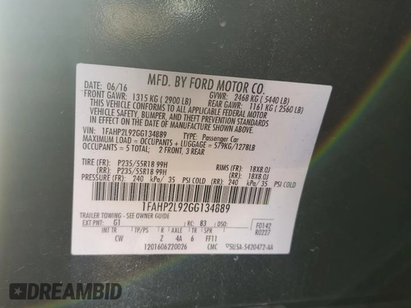2016 Ford Sedan Police Interceptor with VIN 1FAHP2L92GG134889, listed as a Copart auction lot 81318524 with 52,598 mi miles and Salvage Title. Bid and sale history available at carsss.com. Image 14.