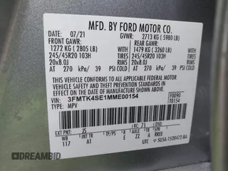 2021 Ford Mustang Mach-E GT z VIN 3FMTK4SE1MME00154, wystawiony jako IAAI lot #41536548 z przebiegiem 19 568 mil mil oraz . Historia ofert i sprzedaży dostępna na DreamBid. Obrazek 9.