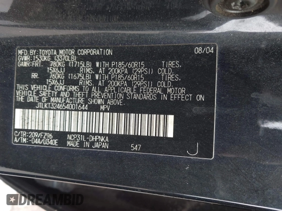 2005 Scion xB z VIN JTLKT324654001644, wystawiony jako IAAI lot #41455348 z przebiegiem 162 916 mil mil oraz . Historia ofert i sprzedaży dostępna na DreamBid. Obrazek 9.