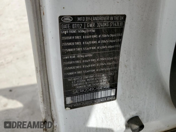 2012 Land Rover LR4 Lux z VIN SALAK2D49CA641498, wystawiony jako Copart lot #57648475 z przebiegiem 158 538 mil mil oraz Szkoda całkowita • Salvage title. Historia ofert i sprzedaży dostępna na DreamBid. Obrazek 12.