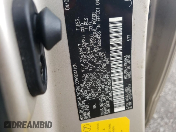 2004 Lexus RX 330 with VIN JTJHA31U240013774, listed as a Copart auction lot 57315805 with 117,846 mi miles and Clean Title. Bid and sale history available at DreamBid. Image 13.