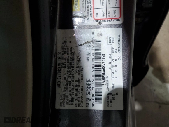 2011 Ford Fusion SEL with VIN 3FAHP0JA6BR264158, listed as a Copart auction lot 45520465 with 195,524 mi miles and Salvage Title. Bid and sale history available at DreamBid. Image 13.
