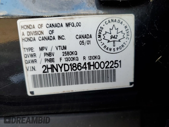 2001 Acura MDX Touring Pkg with VIN 2HNYD18641H002251, listed as a Copart auction lot 75294554 with 159,425 mi miles and Clean Title. Bid and sale history available at carsss.com. Image 13.