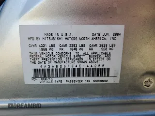 2004 Mitsubishi Galant DE with VIN 4A3AB26F04E144255, listed as a Copart auction lot 75752214 with 146,490 mi miles and Salvage Title. Bid and sale history available at carsss.com. Image 13.