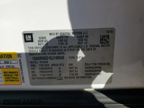 2016 GMC Acadia SLT with VIN 1GKKRSKD1GJ196842, listed as a Copart auction lot 81297574 with 96,552 mi miles and Salvage Title. Bid and sale history available at carsss.com. Image 15.