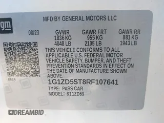 2024 Chevrolet Malibu LT with VIN 1G1ZD5ST8RF107641, listed as a IAAI auction lot 42235858 with 44,083 mi miles and . Bid and sale history available at DreamBid. Image 9.