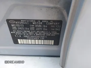 2013 Hyundai Sonata with VIN KMHEC4A43DA076815, listed as a IAAI auction lot 42164710 with 158,318 mi miles and . Bid and sale history available at carsss.com. Image 9.
