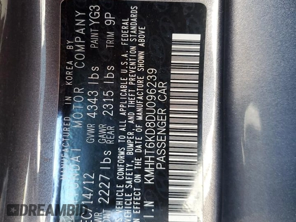 2013 Hyundai Genesis Coupe 2.0T z VIN KMHHT6KD8DU096239, wystawiony jako Copart lot #49324175 z przebiegiem 55 806 mil mil oraz Szkoda całkowita • Salvage title. Historia ofert i sprzedaży dostępna na DreamBid. Obrazek 15.