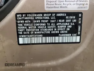 2015 Volkswagen Passat SE с VIN 1VWBV7A38FC072063, выставлен на аукционе Copart как лот 55957005 с пробегом 140 821 миль миль и Чистый • Clean title. История ставок и продаж доступна на DreamBid. Изображение 12.