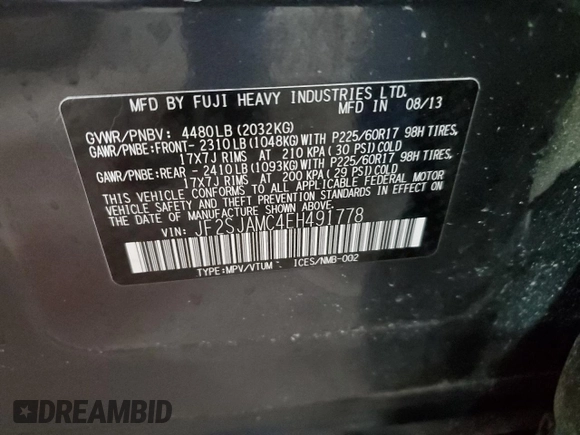 2014 Subaru Forester 2.5i Touring with VIN JF2SJAMC4EH491778, listed as a Copart auction lot 84436644 with 202,277 mi miles and Salvage Title. Bid and sale history available at carsss.com. Image 13.